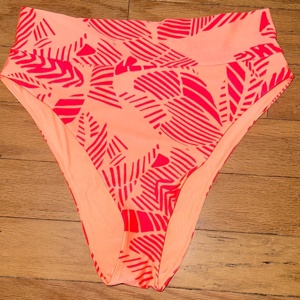 Aerie High Cut Cheeky Tropical Print Bikini Bottom - Coral and Orange